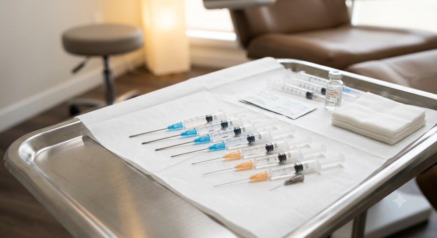 Close-up van cosmetisch arts die filler injecteert met naald bij patiënt